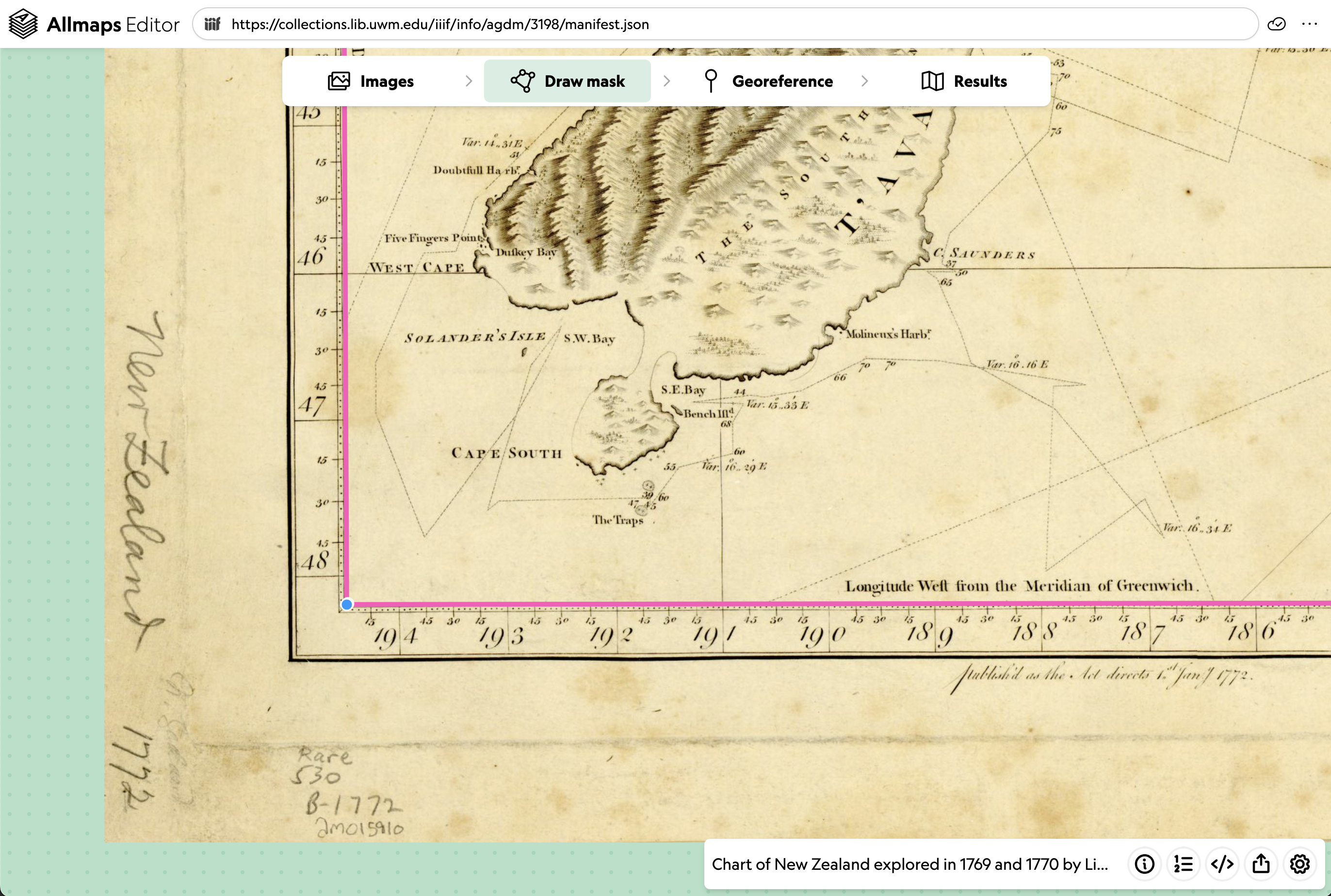 A rectangular mask drawn near the map corners