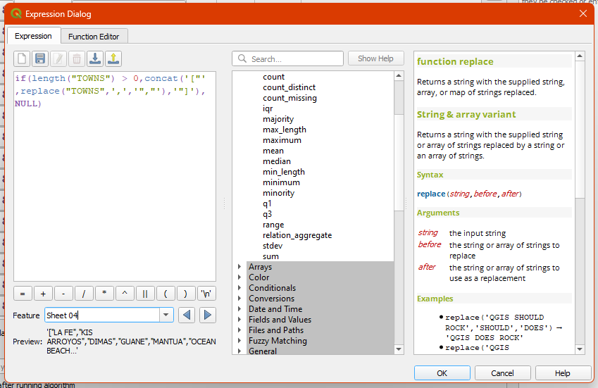 expression dialog for location field