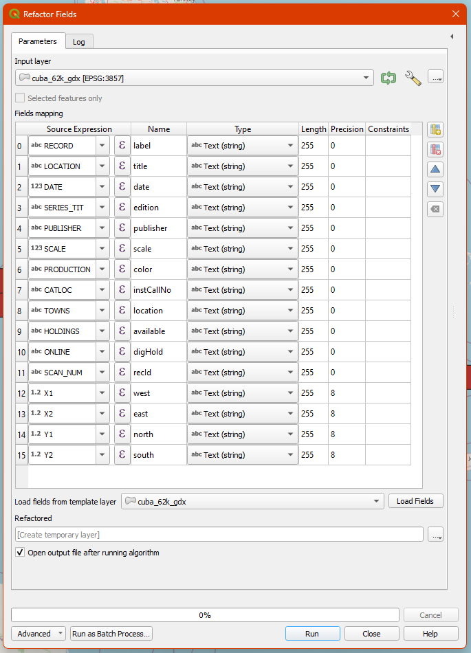 "after" view of Refactor Fields window