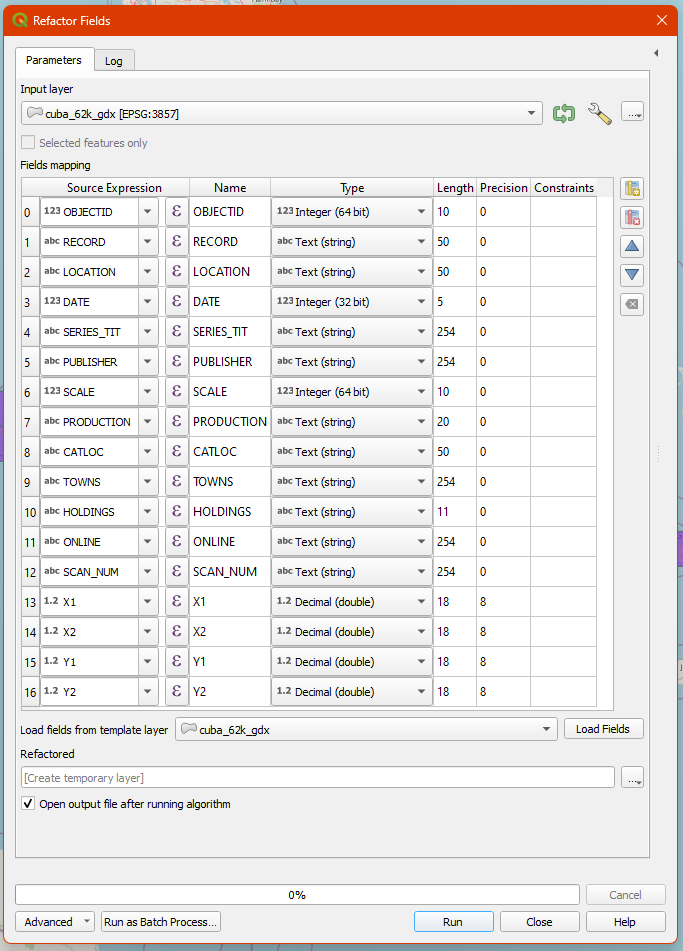 "before" view of Refactor Fields window